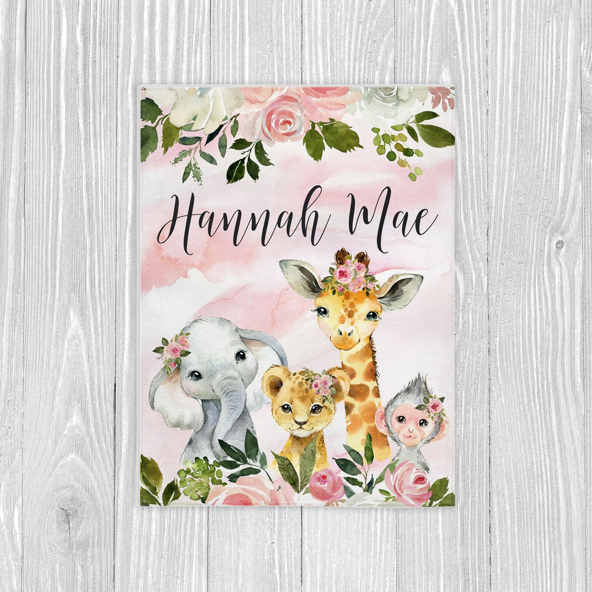 Safari Animals Floral Baby Girl Blanket, Personalized Girl Blanket ...