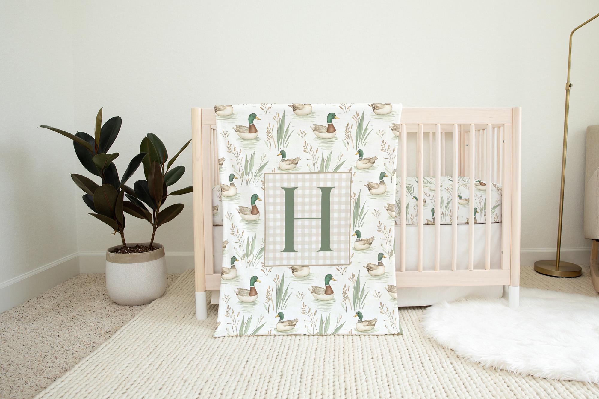 Mallard Duck Nursery Bedding Set, Baby Boy Bedding Set, Gingham Crib ...