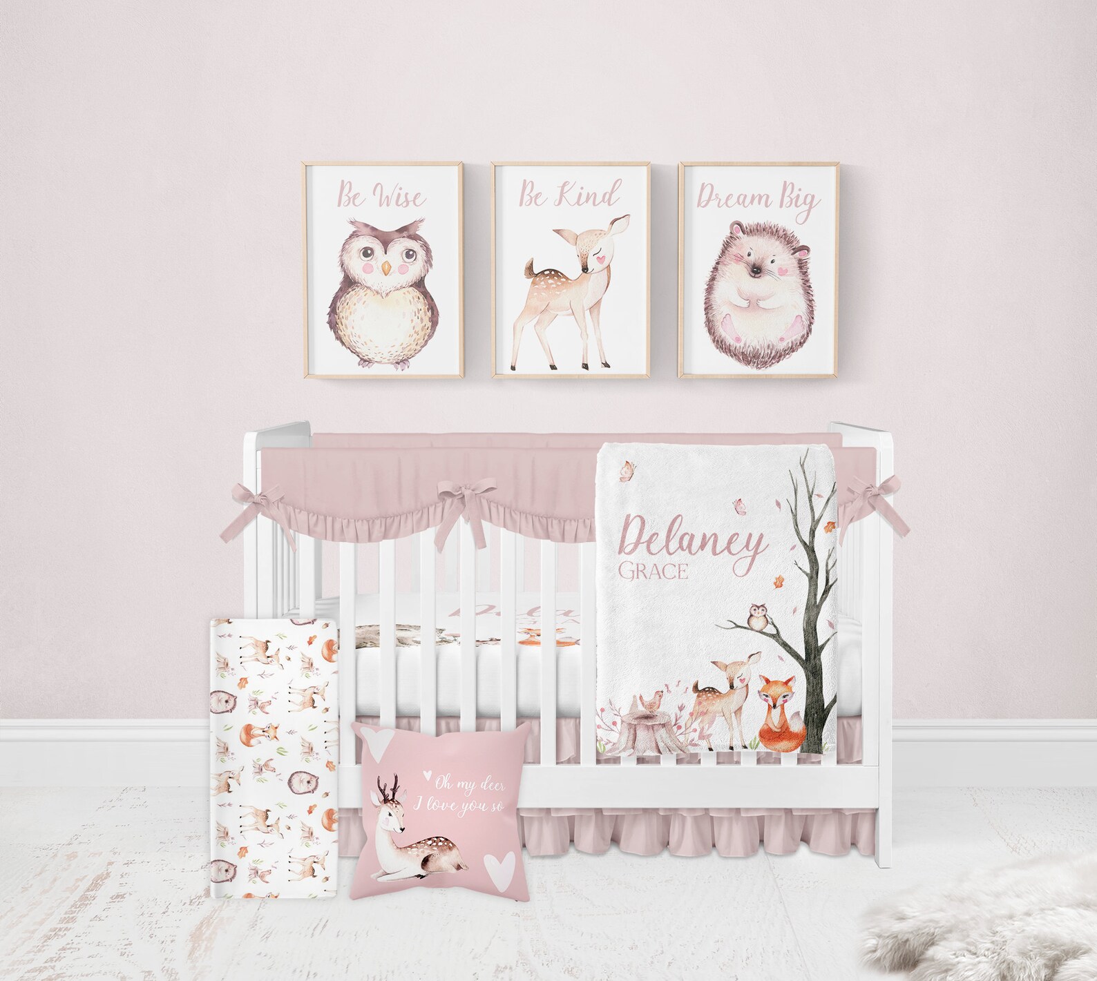 Baby Girl Woodland Crib Bedding Set Girl Crib Bedding Sets Etsy