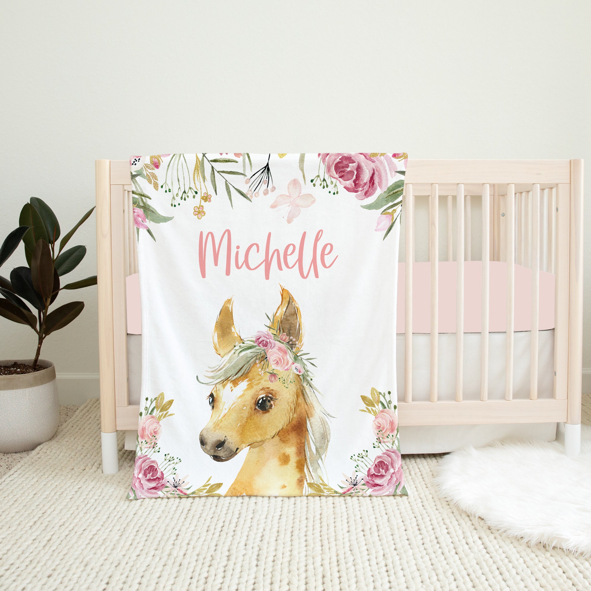 Personalized Horse Baby Blanket Baby Girl Blanket Custom Etsy