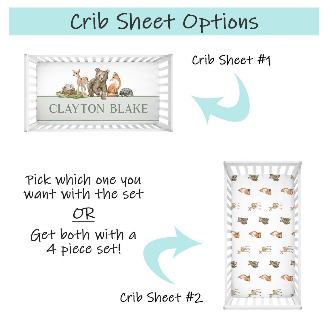 4 Pieces Animal Safari Crib Bedding Sets For Boys And GirlsStandard Size Crib