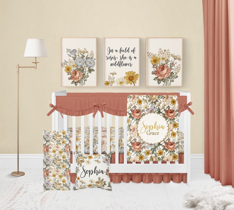 Vintage Floral Crib Bedding Set Baby Girl Crib Bedding Boho Etsy