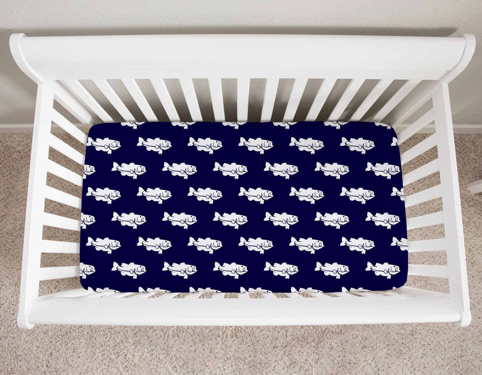 Fish Crib Sheet Fishing Baby Nursery Boy Crib Sheet Navy Etsy