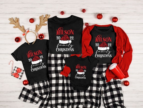 Personalized Family Christmas Pajamas Shirts, Family Name Christmas Shirts,  Buffalo Plaid Family Shirt Set, Matching Christmas Pjs Family - Etsy