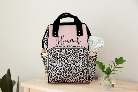Leopard Diaper Bag, Custom Diaper Bag, Girl Diaper Bag Backpack, Baby Shower Gift, Personalized Baby Bag, Multiuse Backpack, New Mom Gift
