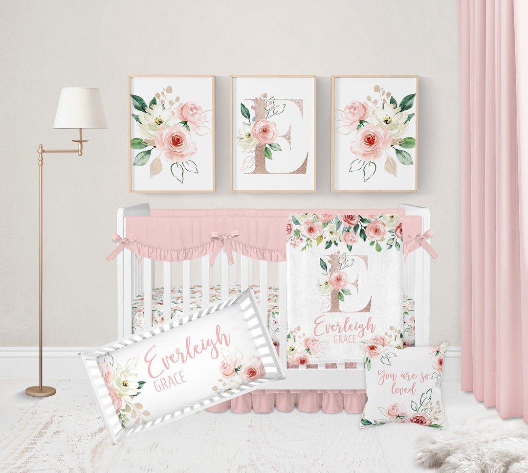 Pink Floral Crib Bedding Set Baby Girl Crib Bedding Etsy