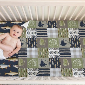 Fishing Crib Bedding Set, Baby Boy Crib Bedding, Fishing Nursery Decor, Custom Baby Bedding Crib Set, Baby Boy Bedding, Woodland Crib Sheets image 4