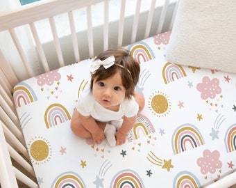 Rainbow Crib Sheet, Crib Sheets Girl, Girl Crib Bedding, Boho Crib Sheet, Rainbow Nursery Bedding, Rainbow Baby Bedding, Boho Crib Bedding