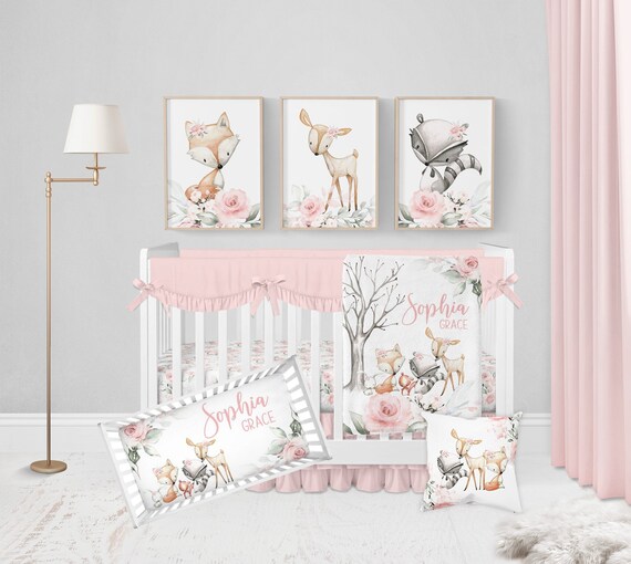 Baby Girl Woodland Crib Bedding Set Crib Bedding Set Girl Etsy