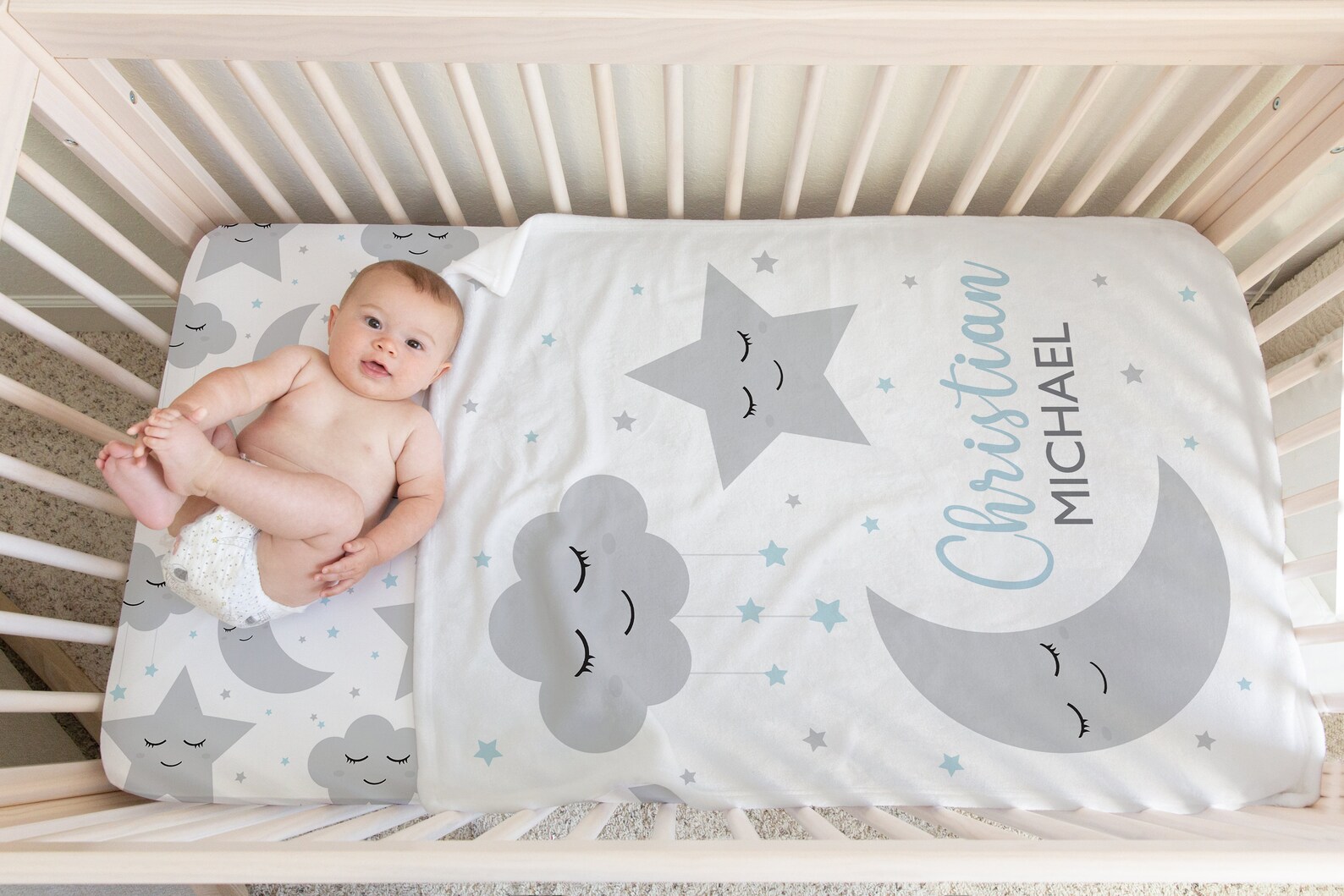 Baby Boy Crib Bedding Set Moon and Stars Crib Bedding Baby Etsy