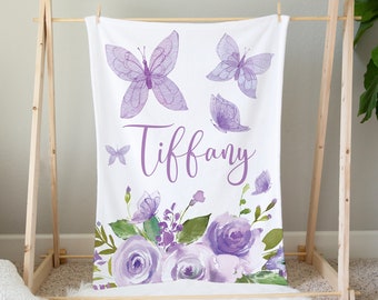 Manta De Mariposa Personalizada, Manta De Bebé, Manta De Nombre, Manta Para Niños Pequeños, Regalo De Baby Shower, Ropa De Cama Cuna Mariposa, Manta Púrpura