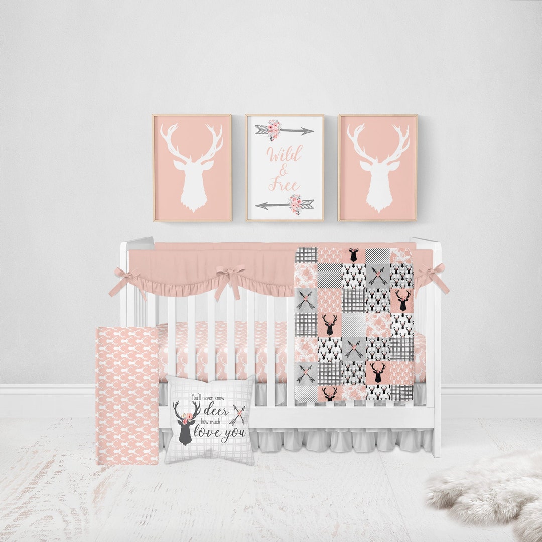 Woodland Baby Girl Bedding, Baby Girl Deer Crib Bedding Set, Girl Crib ...