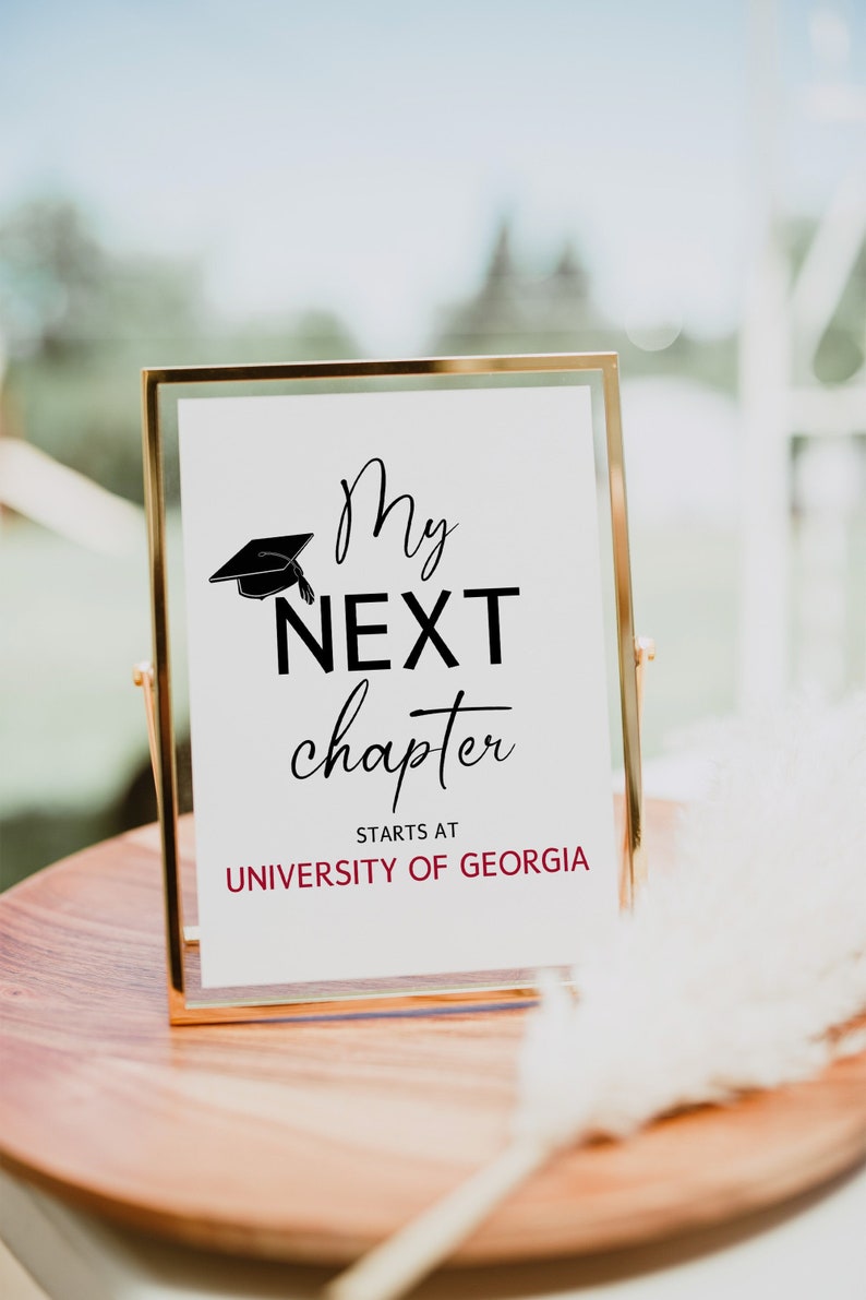 Graduation Printable Sign, My Next Chapter Starts At, Editable Graduation Signs 2023, Personalized Class of 2023 Graduation Party Decoration image 1