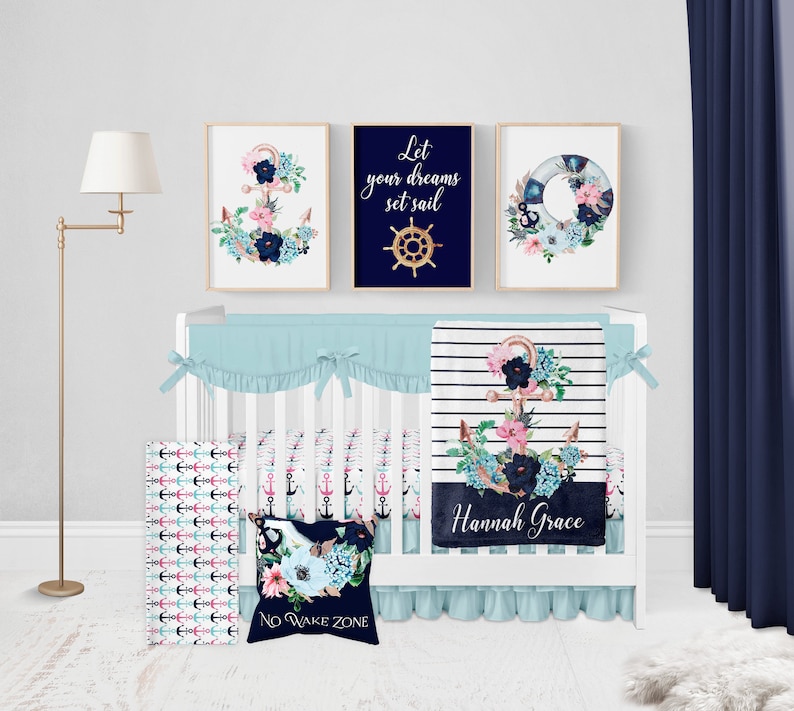 Nautical Crib Bedding Set Crib Bedding Set Girl Nautical Etsy