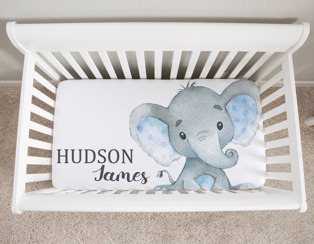 Personalized Elephant Crib Sheet, Crib Sheets Boy, Elephant Crib