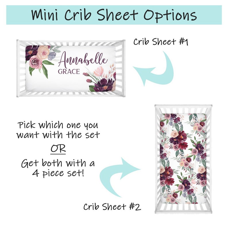 MINI Crib Set Floral Mini Crib Bedding Baby Girl Crib Etsy