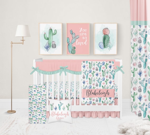 Cactus Crib Bedding Set Girl Girl Baby Bedding Set Baby Girl Bedding Floral Crib Bedding Cactus Nursery Bedding Crib Sets Crib Sheets Etsy