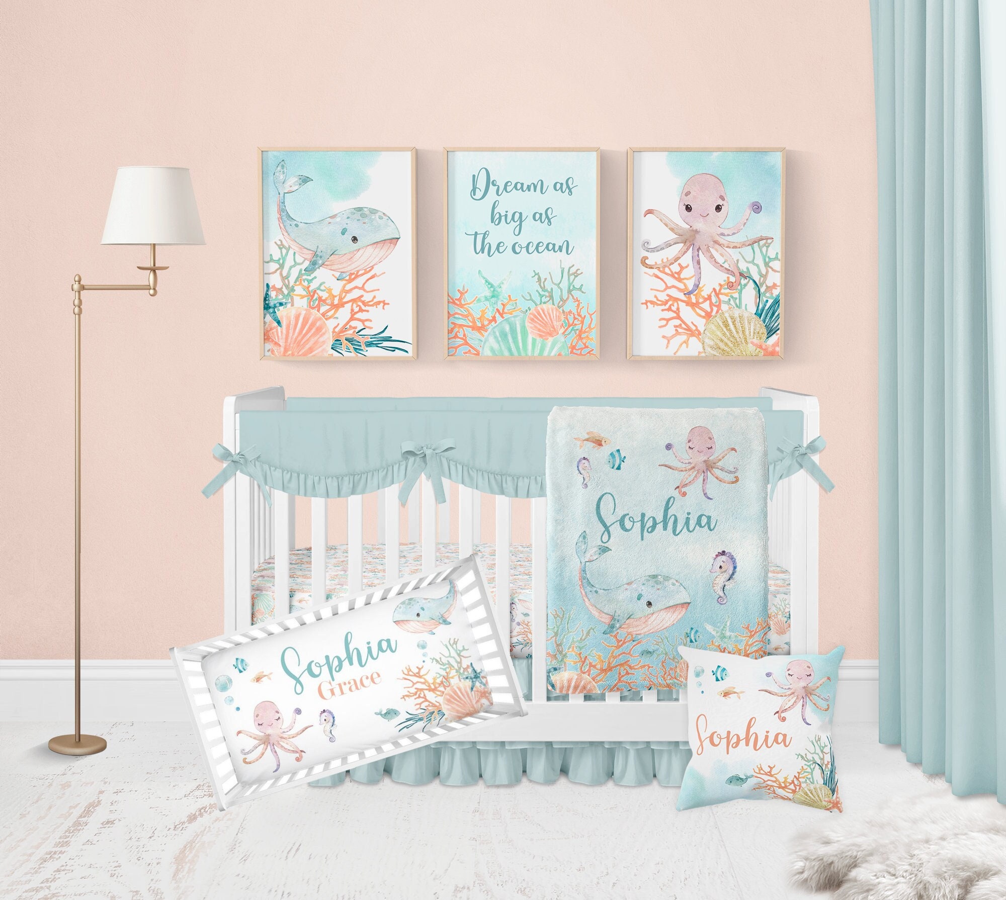 Rijden Walging kraam Under The Sea Crib Bedding Baby Girl Crib Bedding Set Ocean - Etsy België