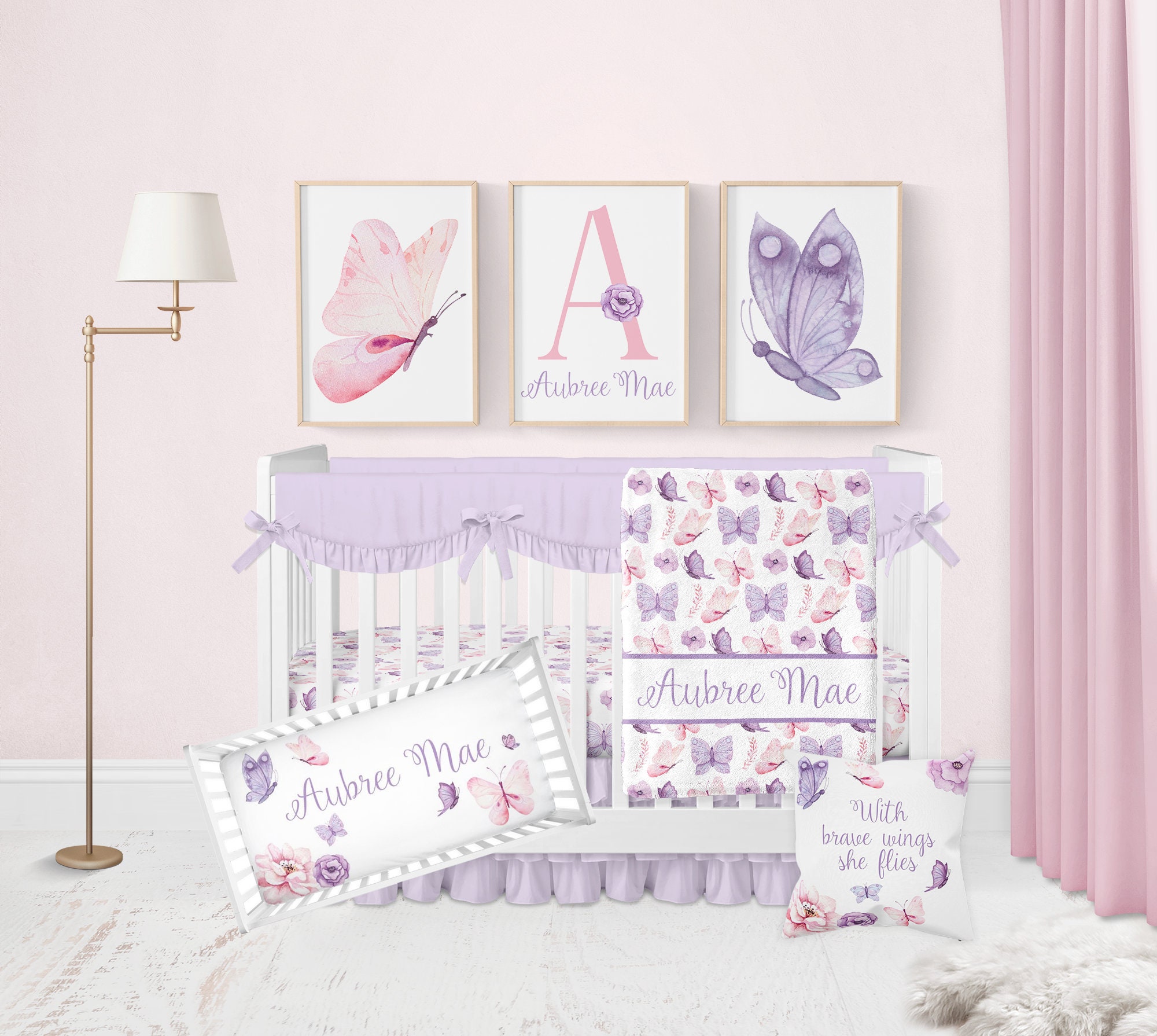 Butterfly Nursery Prints, Set of 3 Personalized Girl Prints, Pink and ...