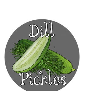 Étiquettes de mise en conserve, recette d&#39;étiquettes de mise en conserve de cornichons à l&#39;aneth colorés dessinés à la main