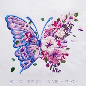 Butterfly  Embroidery Design, Butterfly with Flower Summer Motive, Patterns for Machine embroidery design, pes, hus, dst, INSTANT DOWNLOAD