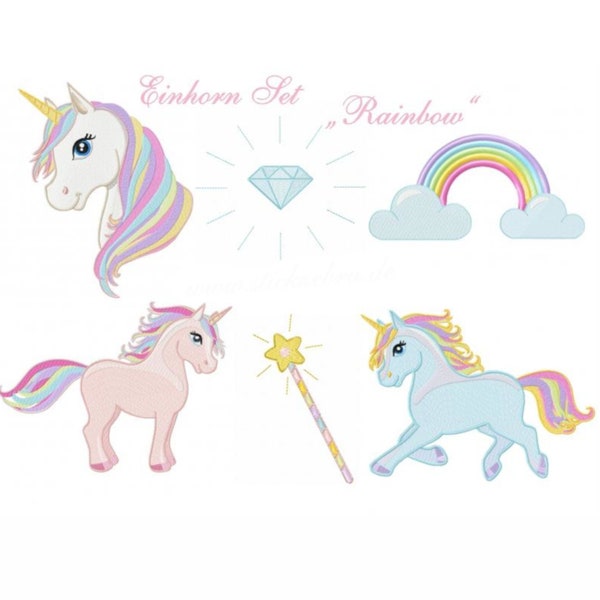 Unicorn  Embroidery Design, Rainbow and Unicorn Motif, Pattern for Machine embroidery design, pes, hus, dst, exp etc. INSTANT DOWNLOAD,