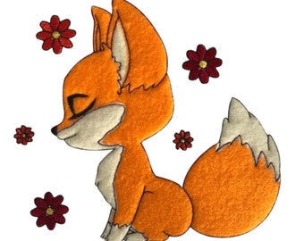 Fox Application  Embroidery Design, Fox and Flowers Motif, Pattern for Machine embroidery design, pes, hus, dst, exp etc. INSTANT DOWNLOAD,