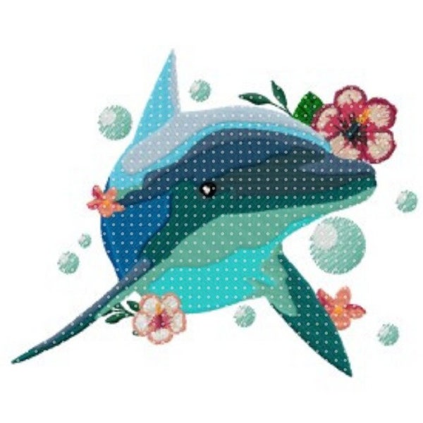 Dolphin Embroidery Design, Dolphin and Flowers Motif, Pattern for Machine embroidery design, pes, hus, dst, exp etc. INSTANT DOWNLOAD,