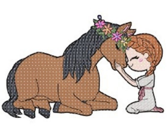 Horse Girl Embroidery Design, Girl with Horse Motif, Pattern for Machine embroidery design, pes, hus, dst, exp etc. INSTANT DOWNLOAD,