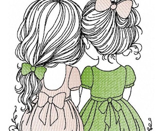 Girls Embroidery Design, Best Friends Girlfriends and Kids Motif, Pattern Machine embroidery design, pes, hus, dst, exp INSTANT DOWNLOAD