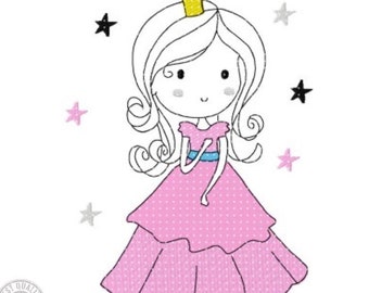 Cut Girl Princess Embroidery Design, Doodle Application Girl Pattern for Machine embroidery design, pes, hus, dst, exp etc. INSTANT DOWNLOAD