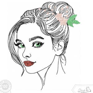 Women Embroidery Design, Beauty with Flower Summer Motive, Patterns for Machine embroidery design, pes, hus, dst, INSTANT DOWNLOAD