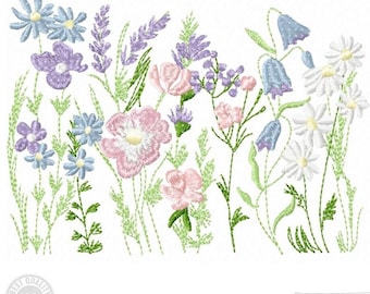 Wildflower Embroidery Design, Wildflower Meadow Pattern, Floral Machine Embroidery Design, Cottage Garden Flowers, Instant Download