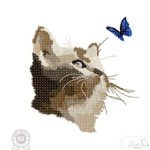 Cat Embroidery Design, Cat and butterfly Motif, Pattern for Machine embroidery design, pes, hus, dst, exp etc. INSTANT DOWNLOAD,