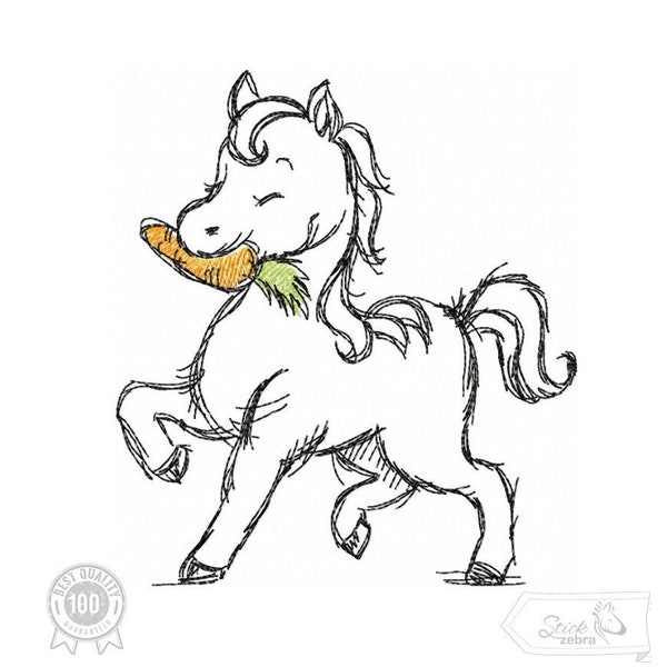 Horse Embroidery Design, Pony with carrot Motif, Pattern for Machine embroidery design, pes, hus, dst, exp etc. INSTANT DOWNLOAD,