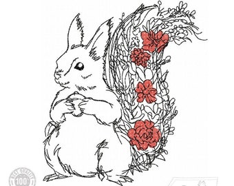 Squirrel Embroidery Design, Squirrel and Flowers Motif, Pattern for Machine embroidery design, pes, hus, dst, exp etc. INSTANT DOWNLOAD,