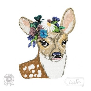 Fawn Embroidery Design, Fawn and Flowers Motif, Pattern for Machine embroidery design, pes, hus, dst, exp etc. INSTANT DOWNLOAD,