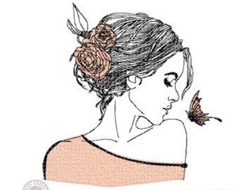 Women Embroidery Design, Butterflies and women Motif, Pattern for Machine embroidery design, pes, hus, dst, exp etc. INSTANT DOWNLOAD,