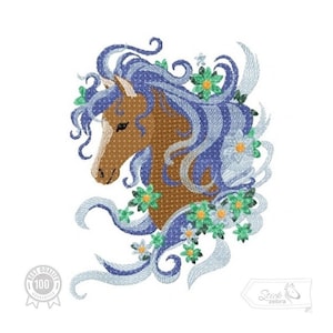 Horse Embroidery Design, Horse and Flower Motif, Pattern for Machine embroidery design, pes, hus, dst, exp etc. INSTANT DOWNLOAD,