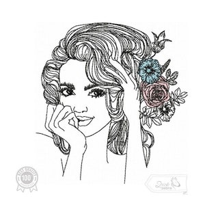 Women Embroidery Design, Girl and Flower Motifs, Pattern for Machine embroidery design, pes, hus, dst, exp etc. INSTANT DOWNLOAD,