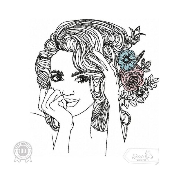 Motif de broderie pour femmes, motifs de filles et de fleurs, modèle pour motif de broderie à la machine, pes, hus, dst, exp etc. TÉLÉCHARGEMENT INSTANTANÉ,