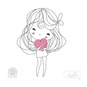 Girl Embroidery Design, Girl with Heart Kids Motif, Pattern for Machine embroidery design, pes, hus, dst, exp etc. INSTANT DOWNLOAD,
