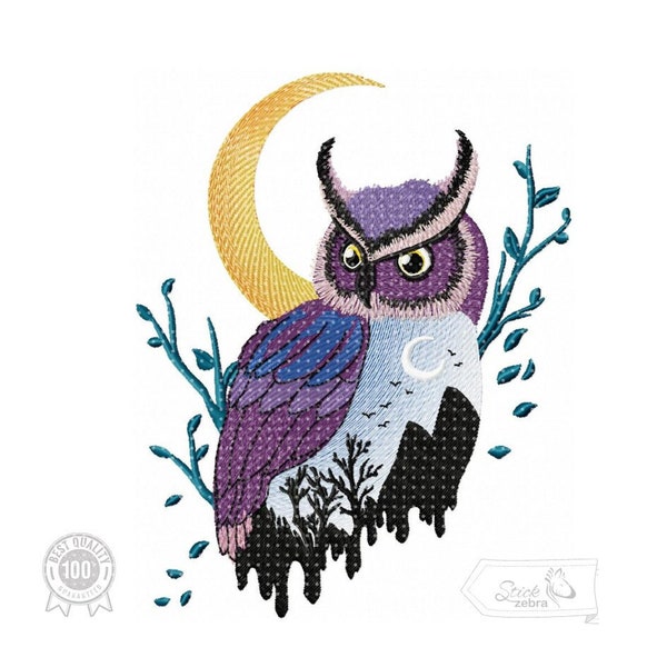 Owl Embroidery Design, Moon and forest Motif, Pattern for Machine embroidery design, pes, hus, dst, exp etc. INSTANT DOWNLOAD,