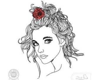 Women Embroidery Design, Doodle Women and flowers Motif, Pattern for Machine embroidery design, pes, hus, dst, exp etc. INSTANT DOWNLOAD,