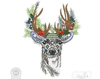 Deer Design, Embroidery Design, Deer and Flowers Motif, Pattern for Machine embroidery design, pes, hus, dst, exp etc. INSTANT DOWNLOAD,