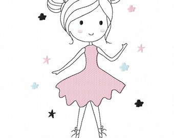 Cut Party Girl Princess Embroidery Design, Doodle Application Girl Pattern for Machine embroidery design, pes, hus, dst,exp INSTANT DOWNLOAD