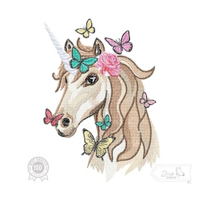Unicorn Embroidery Design, Butterflies and Unicorn Motif, Pattern for Machine embroidery design, pes, hus, dst, exp etc. INSTANT DOWNLOAD,