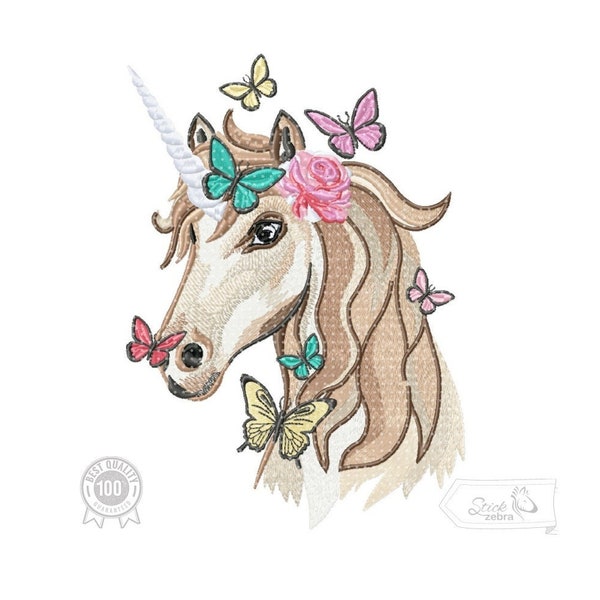 Unicorn Embroidery Design, Butterflies and Unicorn Motif, Pattern for Machine embroidery design, pes, hus, dst, exp etc. INSTANT DOWNLOAD,