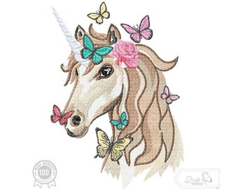 Unicorn Embroidery Design, Butterflies and Unicorn Motif, Pattern for Machine embroidery design, pes, hus, dst, exp etc. INSTANT DOWNLOAD,