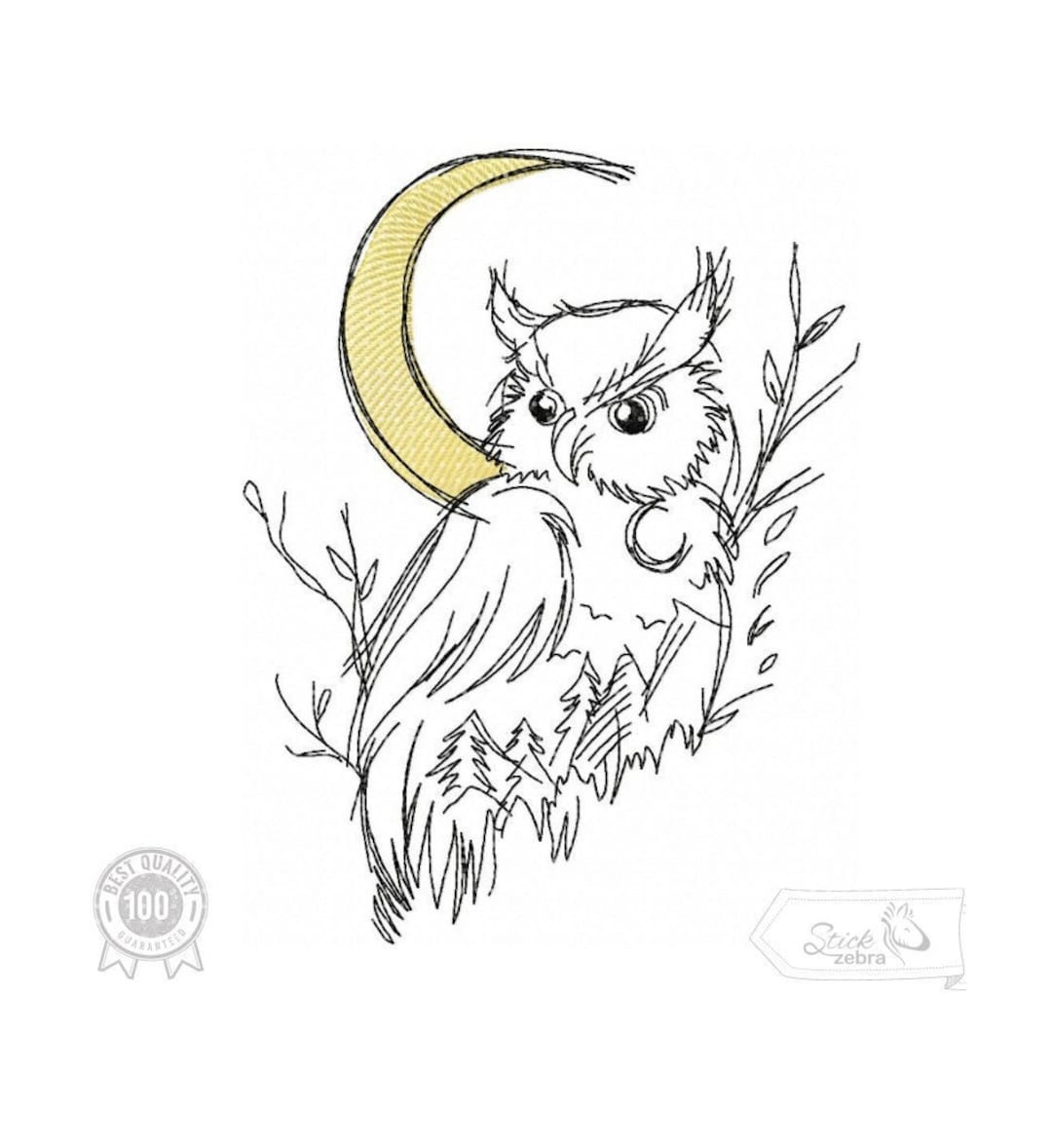 Owl Embroidery Design, Owl and Moon Motif, Pattern for Machine ...